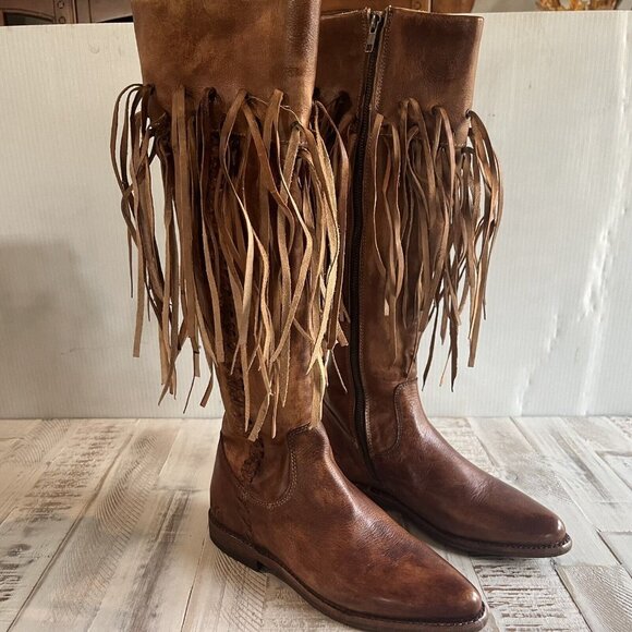 BED STU HOPLIA Leather Fringe Knee High Boots NWB - Picture 3 of 11